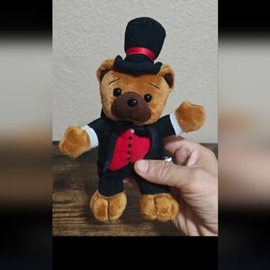 1990s Vintage Rare Play By Play Brown Bear Wearing A Top Hat And Tuxedo Plush